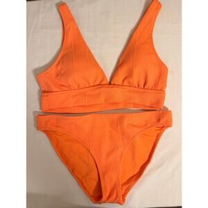 Aerie Orange Crinkle Ribbed Bikini Set - Scoop Top & Full Bottoms Size Medium